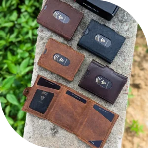 Zomidar Super Slim Snap Button Bi-Fold Antique Leather Wallet (The Cosmic)
