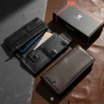 Zomidar Alpha Black leather long wallet with pop up card holder