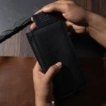 Men's long wallet with back hand strap and gripper