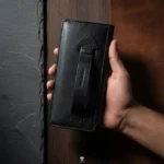 Men's long wallet with back hand strap and gripper