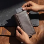 Men's long wallet with back hand strap and gripper